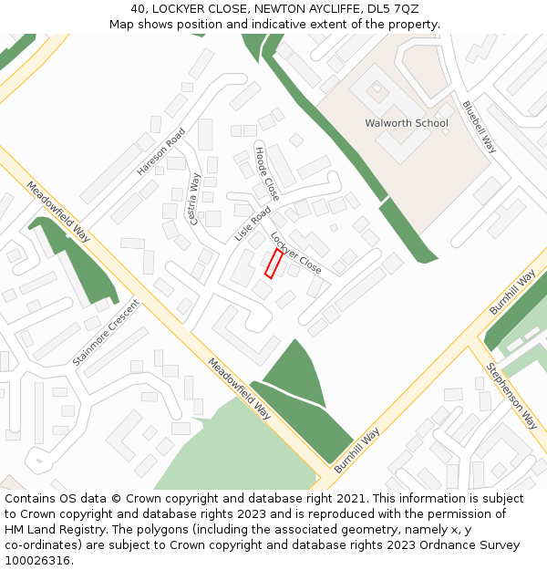 40, LOCKYER CLOSE, NEWTON AYCLIFFE, DL5 7QZ: Location map and indicative extent of plot