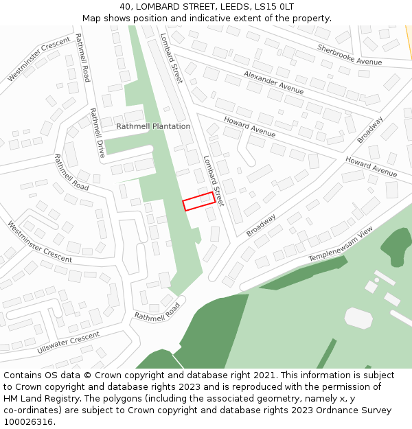 40, LOMBARD STREET, LEEDS, LS15 0LT: Location map and indicative extent of plot