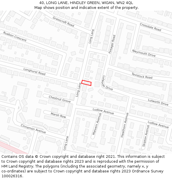 40, LONG LANE, HINDLEY GREEN, WIGAN, WN2 4QL: Location map and indicative extent of plot