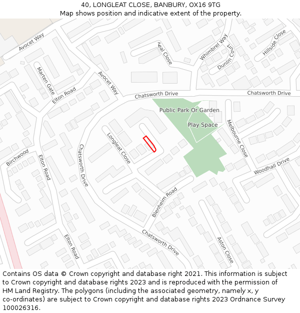 40, LONGLEAT CLOSE, BANBURY, OX16 9TG: Location map and indicative extent of plot