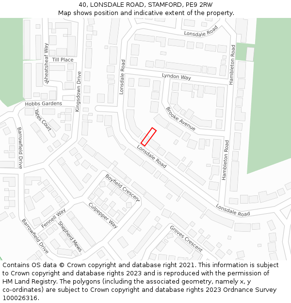 40, LONSDALE ROAD, STAMFORD, PE9 2RW: Location map and indicative extent of plot