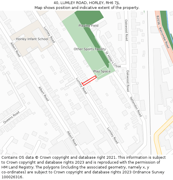 40, LUMLEY ROAD, HORLEY, RH6 7JL: Location map and indicative extent of plot