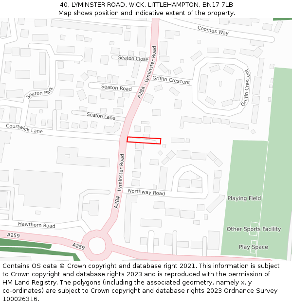 40, LYMINSTER ROAD, WICK, LITTLEHAMPTON, BN17 7LB: Location map and indicative extent of plot