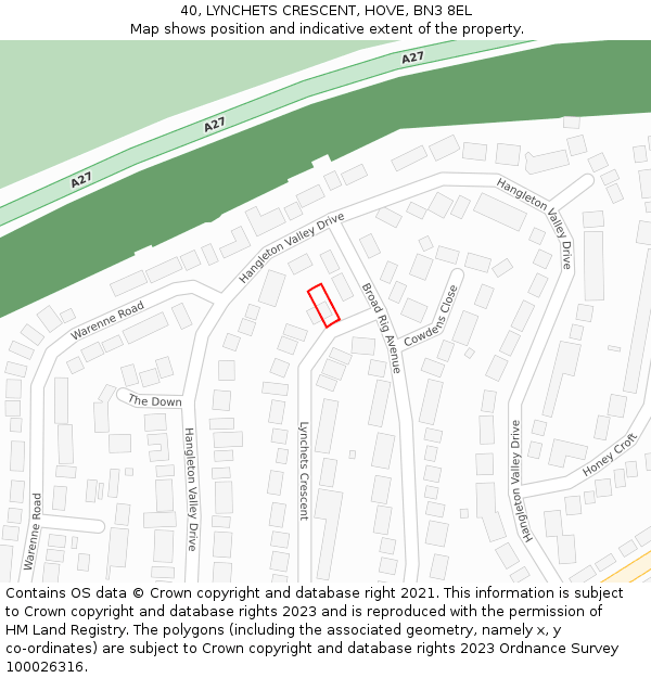 40, LYNCHETS CRESCENT, HOVE, BN3 8EL: Location map and indicative extent of plot