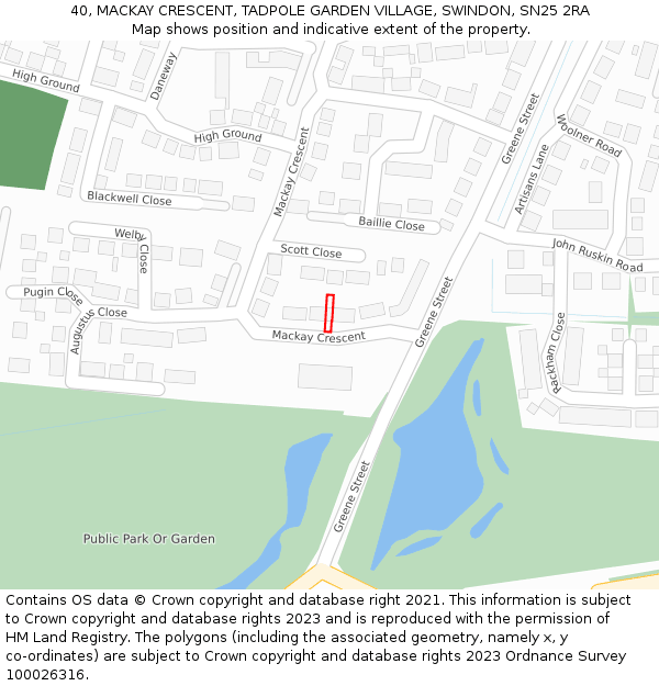 40, MACKAY CRESCENT, TADPOLE GARDEN VILLAGE, SWINDON, SN25 2RA: Location map and indicative extent of plot