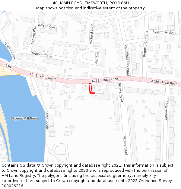 40, MAIN ROAD, EMSWORTH, PO10 8AU: Location map and indicative extent of plot