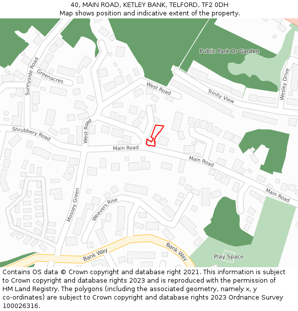 40, MAIN ROAD, KETLEY BANK, TELFORD, TF2 0DH: Location map and indicative extent of plot