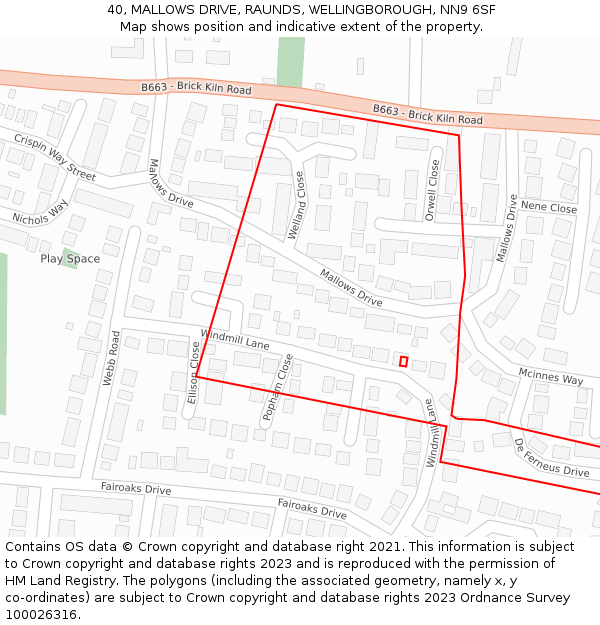 40, MALLOWS DRIVE, RAUNDS, WELLINGBOROUGH, NN9 6SF: Location map and indicative extent of plot