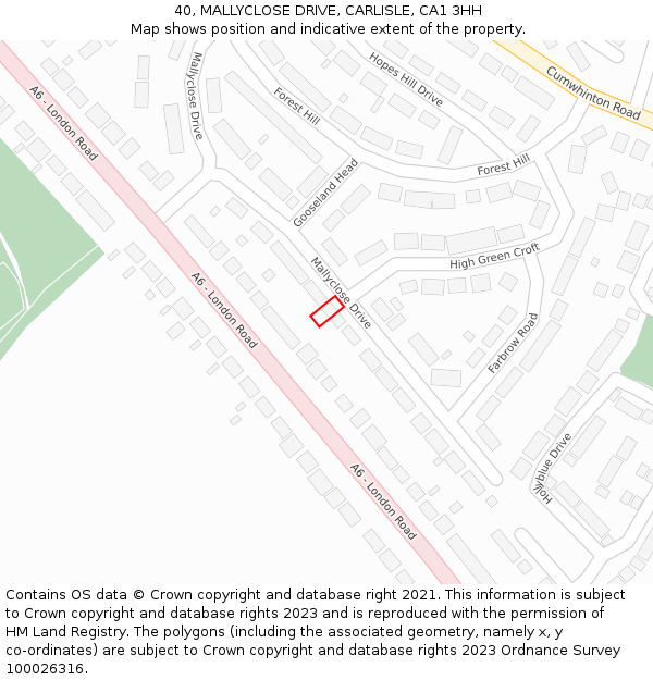 40, MALLYCLOSE DRIVE, CARLISLE, CA1 3HH: Location map and indicative extent of plot