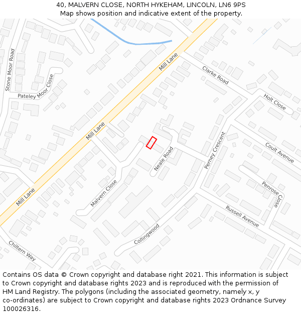 40, MALVERN CLOSE, NORTH HYKEHAM, LINCOLN, LN6 9PS: Location map and indicative extent of plot