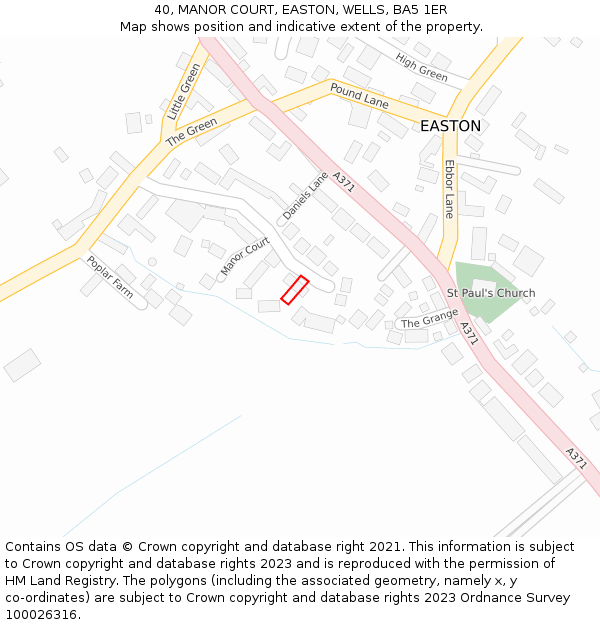 40, MANOR COURT, EASTON, WELLS, BA5 1ER: Location map and indicative extent of plot