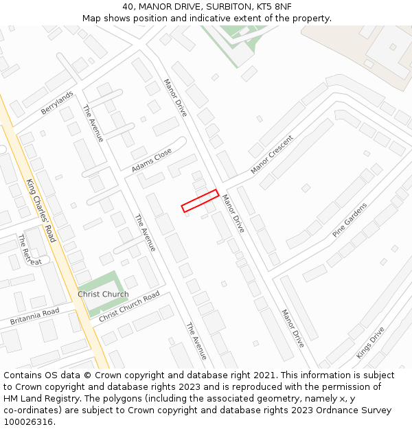 40, MANOR DRIVE, SURBITON, KT5 8NF: Location map and indicative extent of plot
