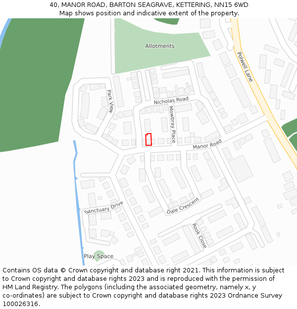 40, MANOR ROAD, BARTON SEAGRAVE, KETTERING, NN15 6WD: Location map and indicative extent of plot
