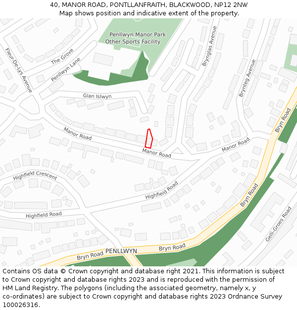 40, MANOR ROAD, PONTLLANFRAITH, BLACKWOOD, NP12 2NW: Location map and indicative extent of plot