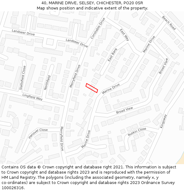 40, MARINE DRIVE, SELSEY, CHICHESTER, PO20 0SR: Location map and indicative extent of plot
