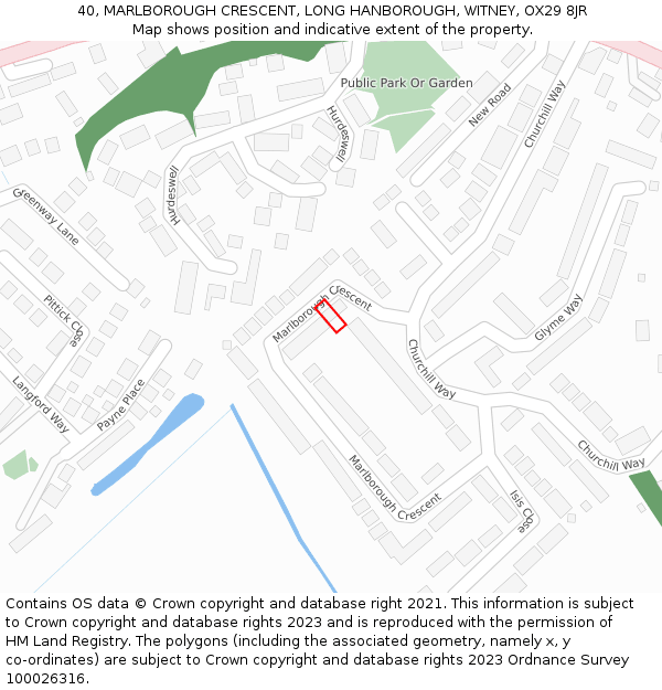 40, MARLBOROUGH CRESCENT, LONG HANBOROUGH, WITNEY, OX29 8JR: Location map and indicative extent of plot