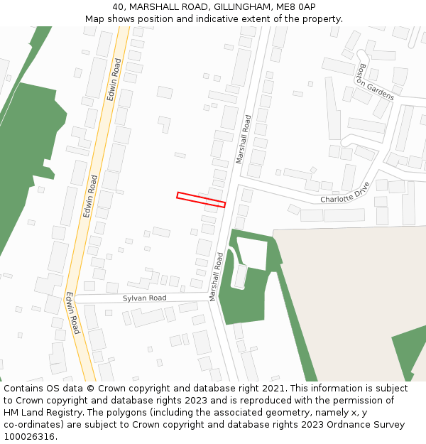 40, MARSHALL ROAD, GILLINGHAM, ME8 0AP: Location map and indicative extent of plot