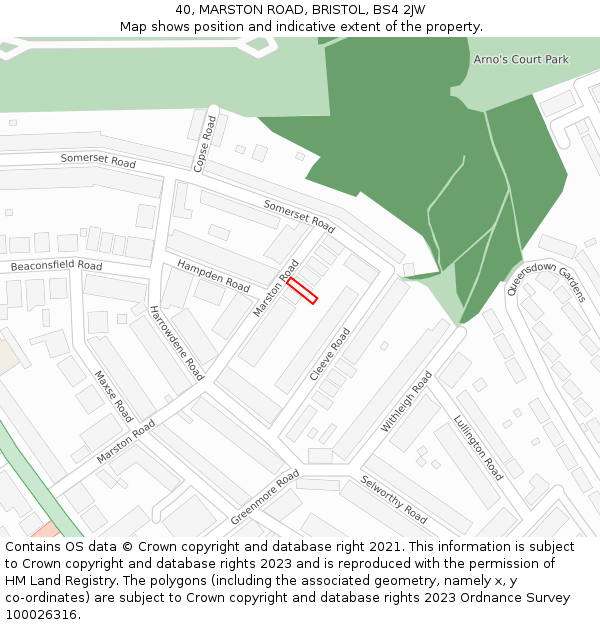 40, MARSTON ROAD, BRISTOL, BS4 2JW: Location map and indicative extent of plot