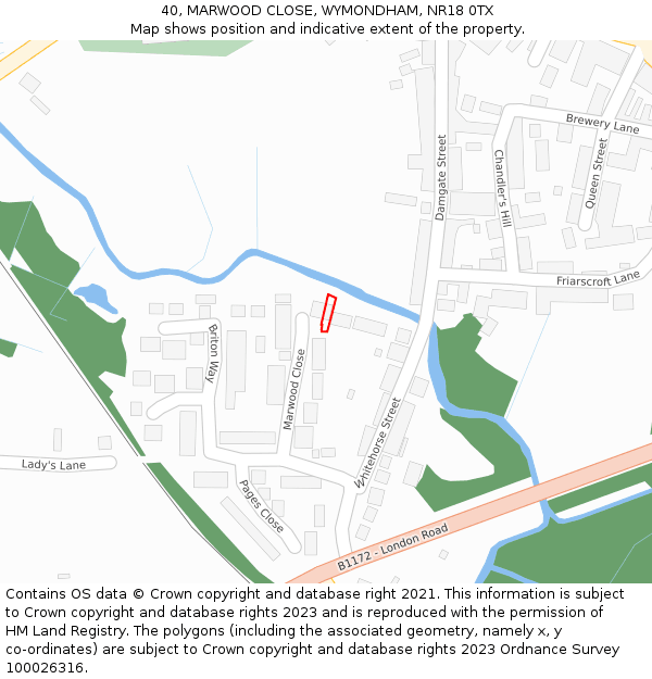 40, MARWOOD CLOSE, WYMONDHAM, NR18 0TX: Location map and indicative extent of plot