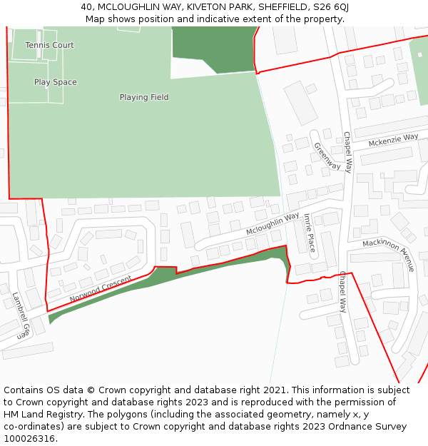 40, MCLOUGHLIN WAY, KIVETON PARK, SHEFFIELD, S26 6QJ: Location map and indicative extent of plot