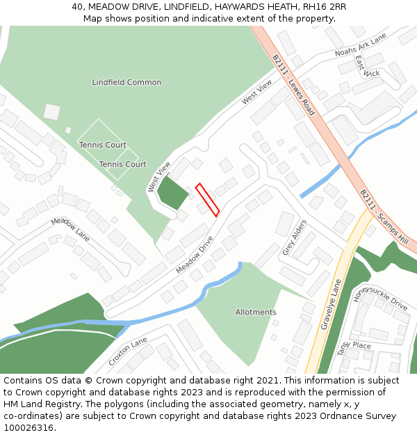 40, MEADOW DRIVE, LINDFIELD, HAYWARDS HEATH, RH16 2RR: Location map and indicative extent of plot