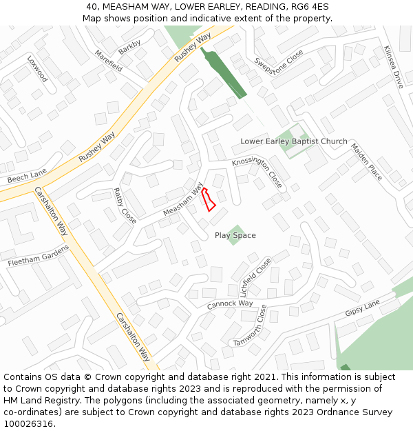 40, MEASHAM WAY, LOWER EARLEY, READING, RG6 4ES: Location map and indicative extent of plot