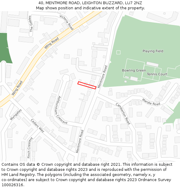 40, MENTMORE ROAD, LEIGHTON BUZZARD, LU7 2NZ: Location map and indicative extent of plot