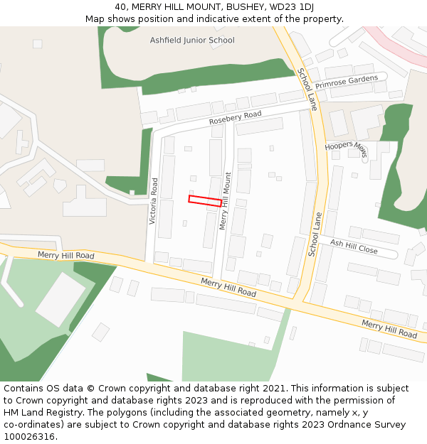 40, MERRY HILL MOUNT, BUSHEY, WD23 1DJ: Location map and indicative extent of plot