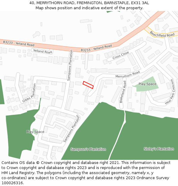 40, MERRYTHORN ROAD, FREMINGTON, BARNSTAPLE, EX31 3AL: Location map and indicative extent of plot