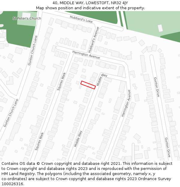 40, MIDDLE WAY, LOWESTOFT, NR32 4JY: Location map and indicative extent of plot