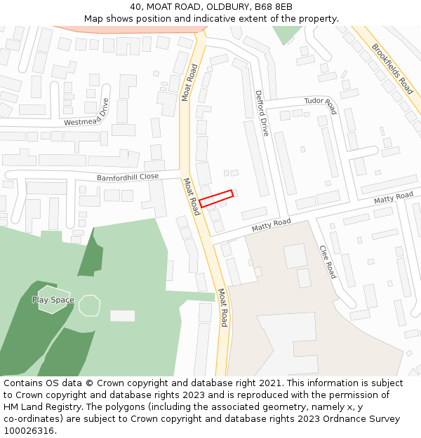40, MOAT ROAD, OLDBURY, B68 8EB: Location map and indicative extent of plot