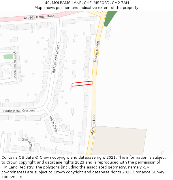 40, MOLRAMS LANE, CHELMSFORD, CM2 7AH: Location map and indicative extent of plot