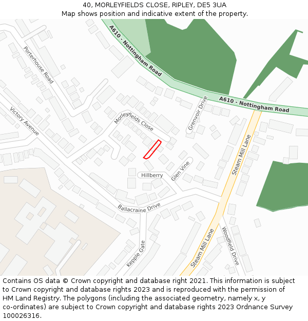 40, MORLEYFIELDS CLOSE, RIPLEY, DE5 3UA: Location map and indicative extent of plot