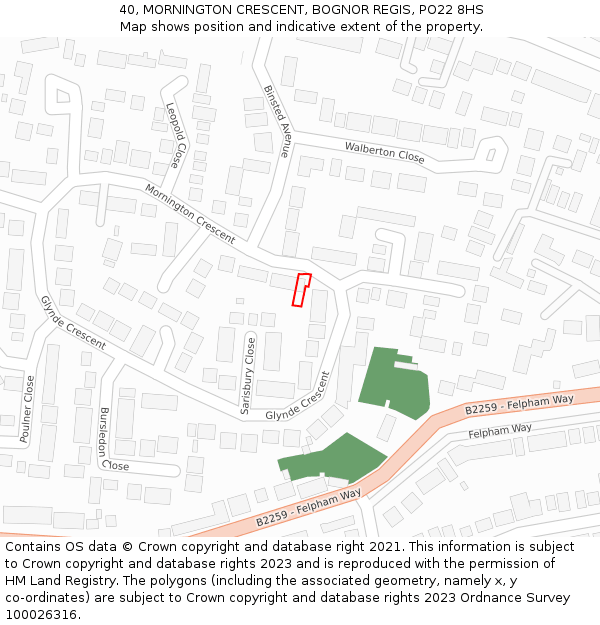 40, MORNINGTON CRESCENT, BOGNOR REGIS, PO22 8HS: Location map and indicative extent of plot