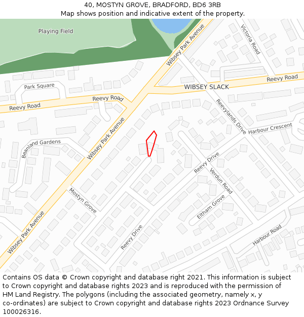 40, MOSTYN GROVE, BRADFORD, BD6 3RB: Location map and indicative extent of plot