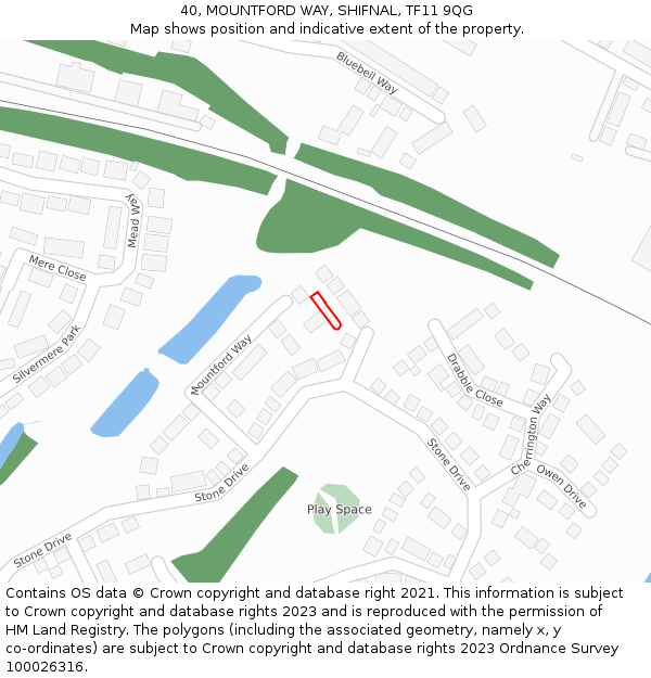 40, MOUNTFORD WAY, SHIFNAL, TF11 9QG: Location map and indicative extent of plot