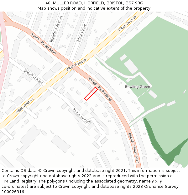 40, MULLER ROAD, HORFIELD, BRISTOL, BS7 9RG: Location map and indicative extent of plot