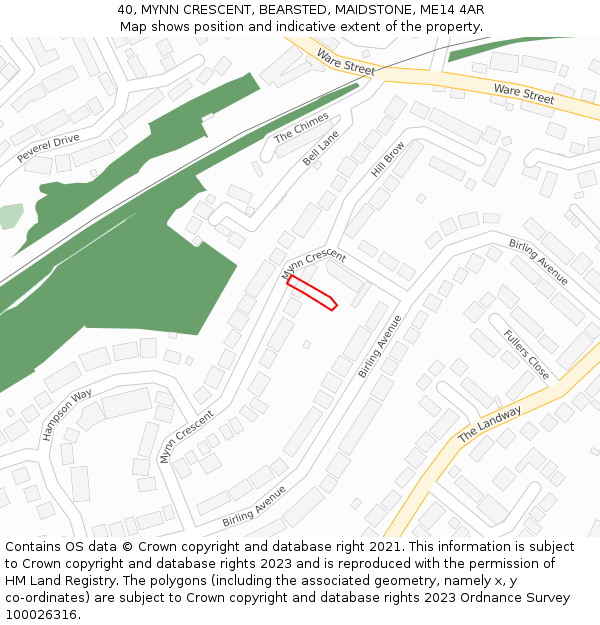40, MYNN CRESCENT, BEARSTED, MAIDSTONE, ME14 4AR: Location map and indicative extent of plot
