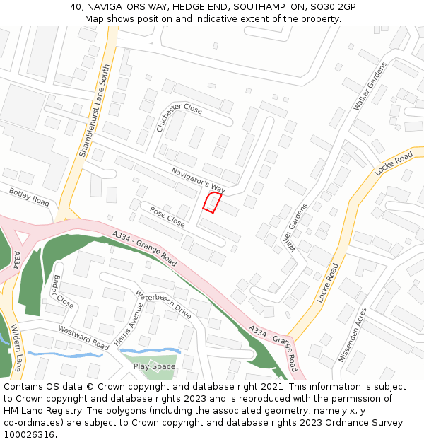 40, NAVIGATORS WAY, HEDGE END, SOUTHAMPTON, SO30 2GP: Location map and indicative extent of plot