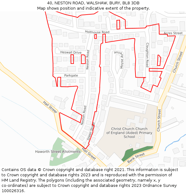 40, NESTON ROAD, WALSHAW, BURY, BL8 3DB: Location map and indicative extent of plot