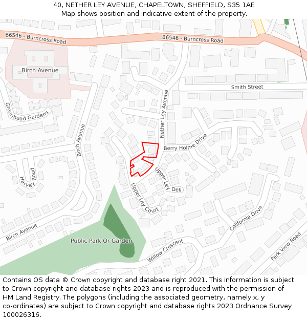 40, NETHER LEY AVENUE, CHAPELTOWN, SHEFFIELD, S35 1AE: Location map and indicative extent of plot