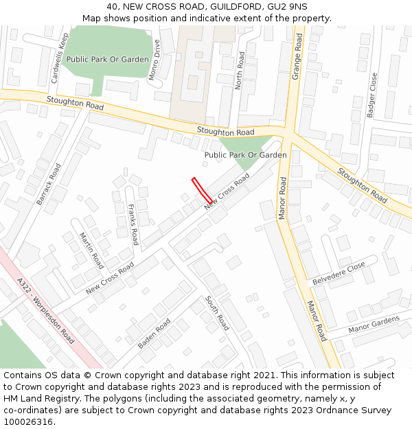 40, NEW CROSS ROAD, GUILDFORD, GU2 9NS: Location map and indicative extent of plot
