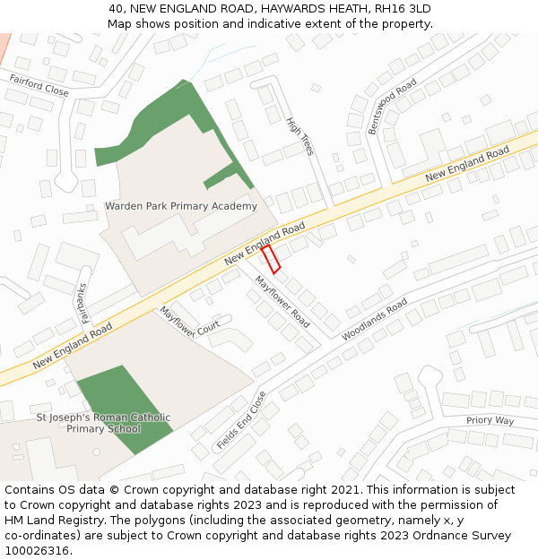 40, NEW ENGLAND ROAD, HAYWARDS HEATH, RH16 3LD: Location map and indicative extent of plot