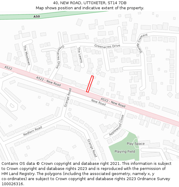 40, NEW ROAD, UTTOXETER, ST14 7DB: Location map and indicative extent of plot