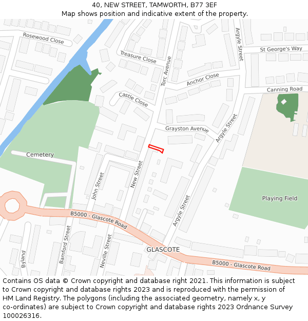 40, NEW STREET, TAMWORTH, B77 3EF: Location map and indicative extent of plot