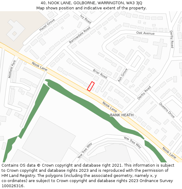 40, NOOK LANE, GOLBORNE, WARRINGTON, WA3 3JQ: Location map and indicative extent of plot