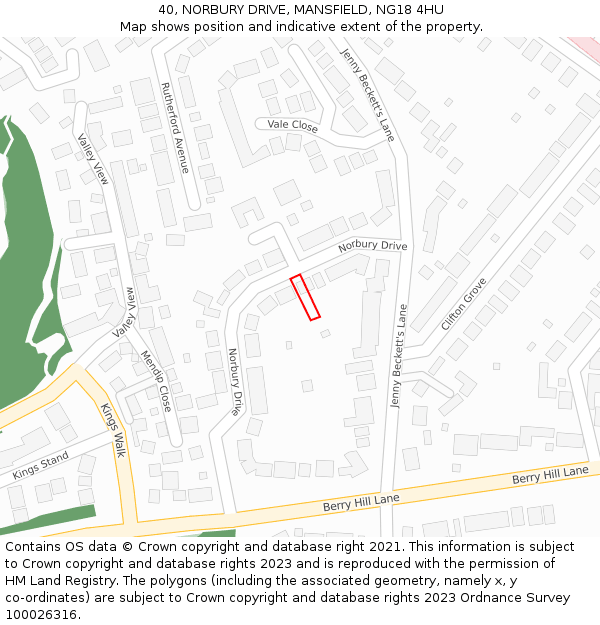 40, NORBURY DRIVE, MANSFIELD, NG18 4HU: Location map and indicative extent of plot