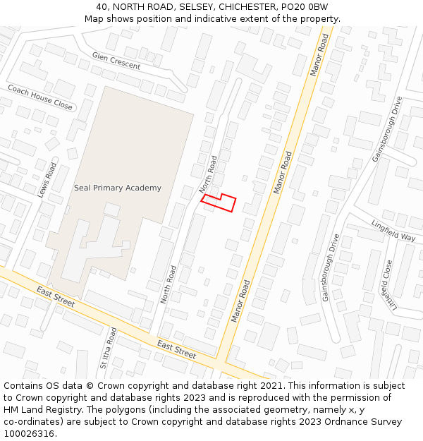 40, NORTH ROAD, SELSEY, CHICHESTER, PO20 0BW: Location map and indicative extent of plot
