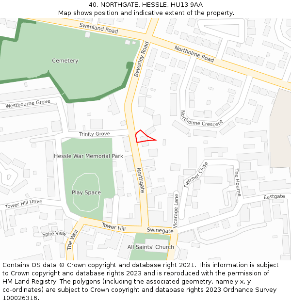 40, NORTHGATE, HESSLE, HU13 9AA: Location map and indicative extent of plot