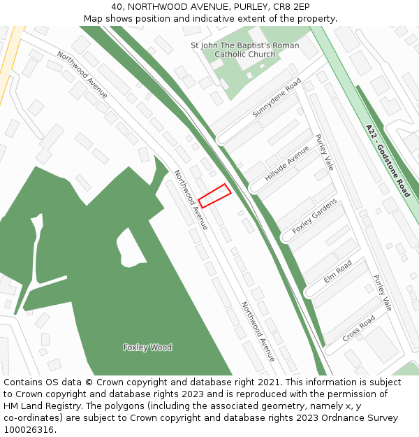 40, NORTHWOOD AVENUE, PURLEY, CR8 2EP: Location map and indicative extent of plot